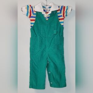 Vintage Health-tex Green Corduroy Overalls w/Collared Shirt 18 m